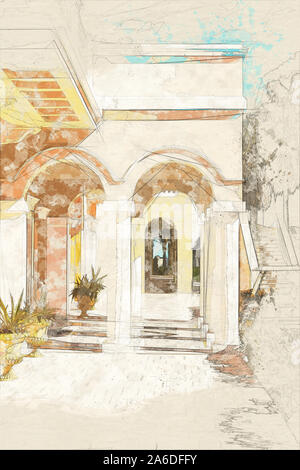 Traditionelle griechische Hausfassade und Straßen in Griechenland Stockfoto