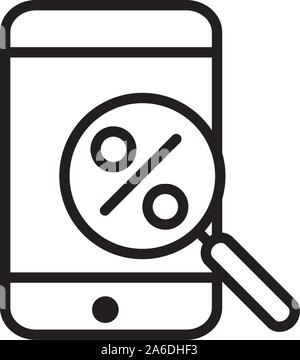 Smartphone rabatt Lupe Lieferung symbol Vektor-illustration dicke Linie Stock Vektor