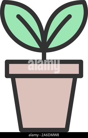 Blume im Topf, Blumentopf flachbild Color Line Symbol. Stock Vektor