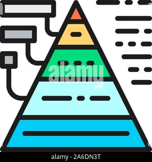 Dreieckige Diagramm mit Erklärungen flachen Farbe Symbol. Stock Vektor