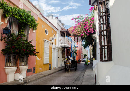 Charmanten Straße, das in der ummauerten Stadt Cartagena Stockfoto