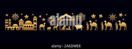 Bündel von golden Krippe Set Symbole Stock Vektor