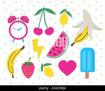 Eingestellt von Früchten und Symbole Pop Art Stil Stock Vektor