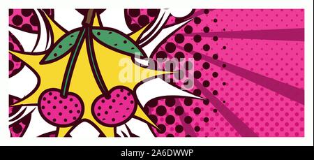 Frisches Obst Kirschen Pop Art Stil Stock Vektor