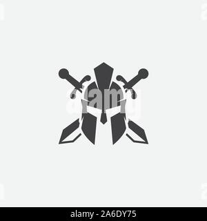 Kranz, Schwert und Helm des spartanischen Kriegers Symbol, Emblem. Spartan Helmen logo, Vector Illustration des spartanischen gekreuztes Schwert und Helm, spartanische Griechische gladiator Helm Rüstung flachbild Vektor icon Stock Vektor