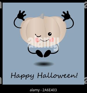 Postkarte für Halloween. Kürbis süß Charakter mit Armen, Beinen und im Gesicht. Stock Vektor