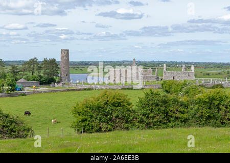 Einen Panoramablick auf Clonmacnoise, Republik von Irland. Stockfoto