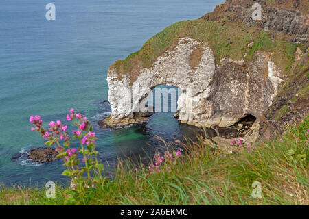 Eine natürliche Torbogen aus weißen Klippen in der Nähe von Portrush im County Antrim, Nordirland. Stockfoto