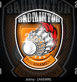 Federball mit Feuer Trail im Zentrum von Schild. Sport Logo für alle Badminton Team oder Meisterschaft Stock Vektor