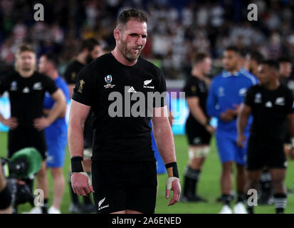 Neuseelands Kieran Lesen abgedeckt im Blut nach der 2019 Rugby WM Finale von International Stadium Yokohama. Stockfoto