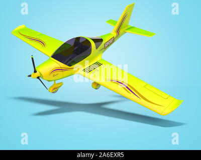 Konzept kleine Fliegen Salat für die Ausbildung von Piloten 3D-Renderer auf blauem Hintergrund mit Schatten Stockfoto