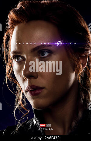 Charakter voraus Plakat für Avengers: Endgame (2019) unter der Regie von Anthony und Joe Russo starring Scarlett Johansson als Natasha Romanoff/Black Widow. Der epische Abschluss und 22 Film in der Marvel filmischen Universums. Stockfoto