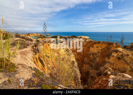 Schroffe Felsen, die Erosion entlang der portugiesischen Küste der Algarve Portugal Stockfoto