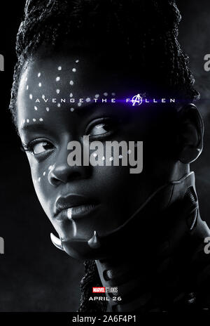 Charakter voraus Plakat für Avengers: Endgame (2019) unter der Regie von Anthony und Joe Russo starring Letitia Wright als Shuri. Der epische Abschluss und 22 Film in der Marvel filmischen Universums. Stockfoto