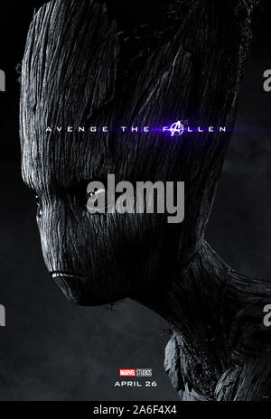 Charakter voraus Plakat für Avengers: Endgame (2019) unter der Regie von Anthony und Joe Russo starring Vin Diesel als Groot. Der epische Abschluss und 22 Film in der Marvel filmischen Universums. Stockfoto