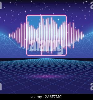 Retro Gaming neon Hintergrund mit glänzenden Musik wave Stock Vektor