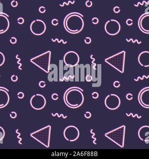 Neon nahtlose Muster mit Memphis und im Stil der 80er Stock Vektor