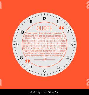 Analog Clock Face als qoutation Rahmen. Neon Orange hinterlegt. Vector Illustration. Lorem ipsum als Platzhalter dummy Text. Stock Vektor