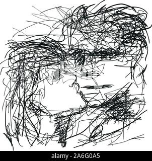 Zeichnung von zwei Menschen, die einander lieben Stock Vektor