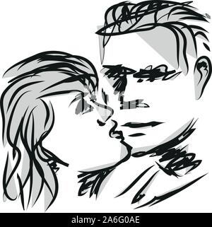 Zeichnung von zwei Menschen, die einander lieben Stock Vektor