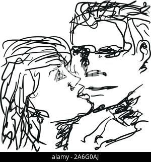 Zeichnung von zwei Menschen, die einander lieben Stock Vektor