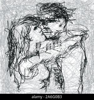 Zeichnung von zwei Menschen, die einander lieben Stock Vektor