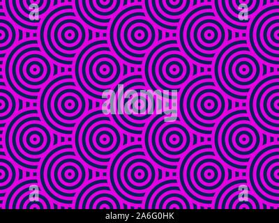 Rosa und Blau überlappende Kreise Hintergrund wiederholen. Im japanischen Stil Kreise nahtlose Muster. Endlos wiederholt Textur. Moderne Spirale Vektor Stock Vektor