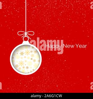 Neues Jahr Grußkarte. Schneiden Sie das Papier Weihnachten Kugeln in rot mit Schneeflocken. Urlaub Dekoration Element. Vector Illustration Stock Vektor