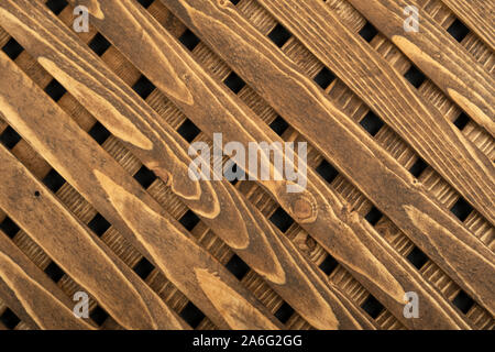 Textur des Holz- Gitter. Natürliche Holz- diagonale Gitter. Close-up. Ansicht von oben Stockfoto