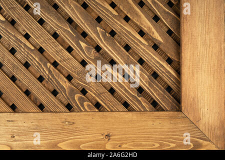 Textur des Holz- Gitter. Natürliche Holz- diagonale Gitter. Close-up. Ansicht von oben Stockfoto