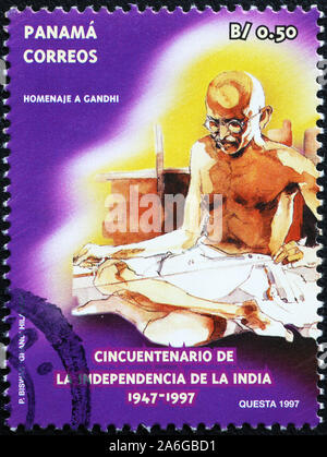 Mahatma Gandhi auf Briefmarke von Panama Stockfoto