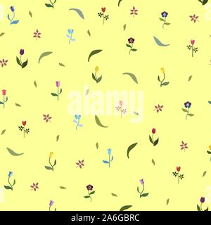 Nahtlose floralen Muster. Kleine Blumen auf gelben Hintergrund. Stock Vektor