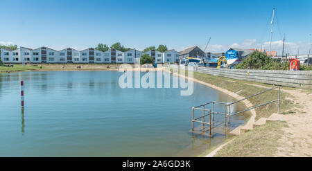 Woodrolfe woodup Pool, Pool, Tollesbury, Salzwasser Pool, Maldon Essex, Stockfoto