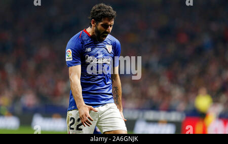 Athletic Club de Bilbao Raúl García reagiert während der spanischen La Liga Match Runde 10 zwischen Atletico de Madrid und Athletic Club Bilbao bei Wanda Metropolitano Stadion in Madrid. (Endstand; Atletico de Madrid 2:0 Athletic Club de Bilbao) Stockfoto