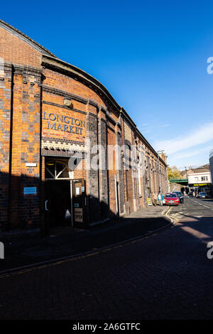 Longton Markthalle direkt an der High Street, Armut, schlechte Bereiche von Stoke-on-Trent, Staffordshire Stockfoto