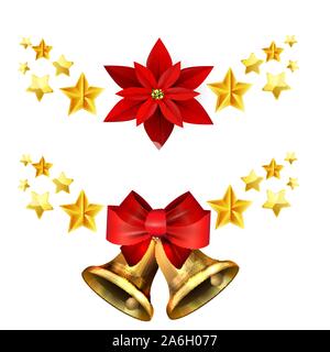 Vector Illustration von glänzenden goldenen Weihnachtsdekoration mit Sternen Weihnachtsstern Stock Vektor