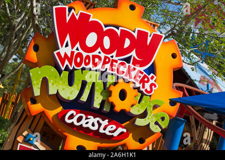 Die Woody Woodpecker Nuthouse Coaster, Achterbahn, Zugang, Universal Studios Resort, Orlando, Florida, USA Stockfoto