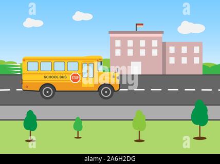 Zurück zu Schule Konzept der Schule Bus läuft aus von der Stadt in die Schule Stock Vektor