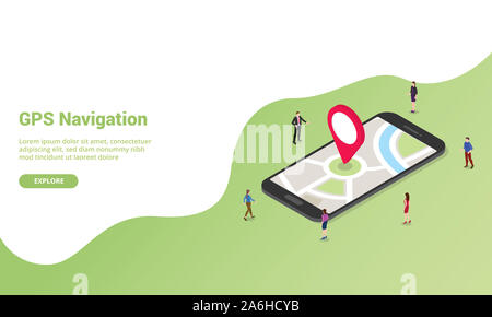 Gps-navigation Technologie Konzept isometrische für Website Vorlage oder Landung homepage Banner-Vector Illustration Stockfoto