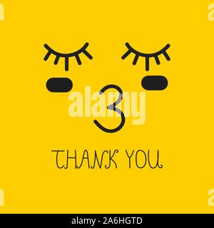 Danke Karte mit Kiss, gelb Vektor Emoticon Stock Vektor