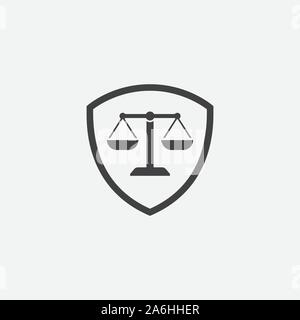 Kanzlei und Schildsymbol, einfaches Gesetz Icon Design mit Schild, Schild Gerechtigkeit Symbol, Waage der Gerechtigkeit design Illustration Stock Vektor