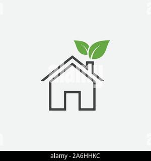 Green House oder home Vektor Icon in linearen Stil, Home blatt Vektor icon Abbildung: Zeichen, eco Home - Einfache Symbol, kleines Haus Symbol Vektor, einfache Wohnung Haus Symbol. Home Abbildung: Stock Vektor