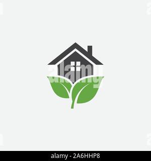 Green House oder Vektorsymbol, Home blatt Vektor icon Abbildung: Zeichen, eco Home - Einfache Symbol, kleines Haus Symbol Vektor, einfache Wohnung Haus Symbol. Home Abbildung: Stock Vektor