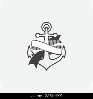 Anker und Ribbon Vektor logo Icon, Nautical maritime, meer ozean Boot Abbildung Symbol, Anker Vektorsymbol, Pirate Nautical maritime Boot, Anker, Symbol, einfachen Vektor icon Stock Vektor