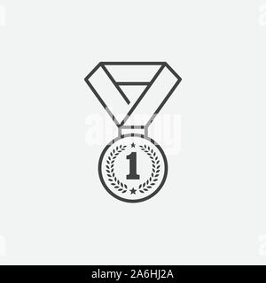 Medaille logo Template Vector Illustration Icon Design in linearen Stil, Medaille für den ersten Platz Symbol, Medaille flachbild Symbol Abbildung, Champions Medaille Symbol Abbildung, award Logo Stock Vektor