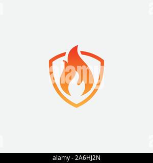 Fire Shield Logo Design Vector Template, Schild Feuer Logo Konzept, Feuer Schild Symbol Symbol, Brandschutz, Sicherheit Vektorsymbol, Schutz Symbol Stock Vektor