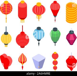 Chinesische Laterne Symbole gesetzt, isometrische Stil Stock Vektor