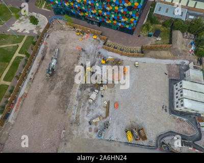 Luftaufnahme von Arbeit weiterhin auf das neue Hilton Hotel Komplex an der Eine Smithfield Ort, Stoke on Trent Rathauses, komplexe Stockfoto