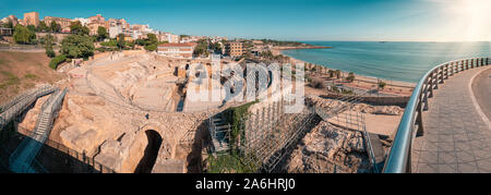 Römische Amphitheater in Tarragona, Costa Dorada, Katalonien, Spanien Stockfoto