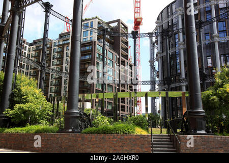 Gasholder Park, Camley Street, Kings Cross, London, Großbritannien Stockfoto